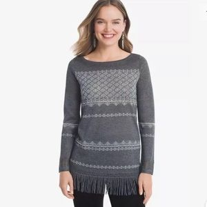 WHBM Embellished Fringe Tunic Sweater Gray